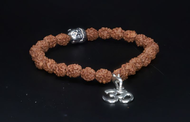 Bracelet  - 4 Mukhi Rudraksh Indonesia with OM in Silver ( 21 Danne )-SJRER_PS_68