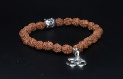 Bracelet  - 4 Mukhi Rudraksh Indonesia with OM in Silver ( 21 Danne )-SJRER_PS_68