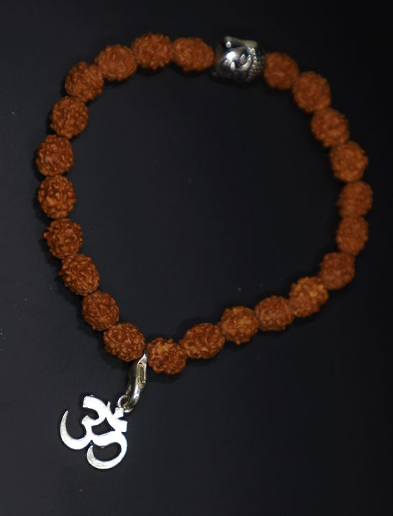 Bracelet  - 4 Mukhi Rudraksh Indonesia with OM in Silver ( 21 Danne )-SJRER_PS_68