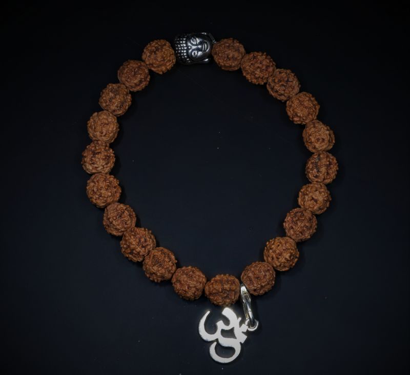 Bracelet  - 6 Mukhi Rudraksh Indonesia with OM in Silver ( 21 Danne )-SJRER_PS_69