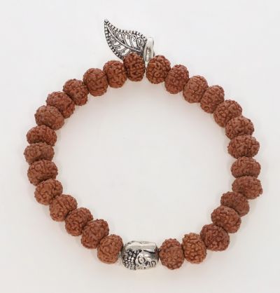 Bracelet -  7 Mukhi Rudraksh Indonesia with OM in Silver ( 21 Danne )-SJRER_PS_70