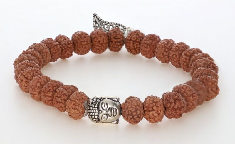 Bracelet -  7 Mukhi Rudraksh Indonesia with OM in Silver ( 21 Danne )-SJRER_PS_70